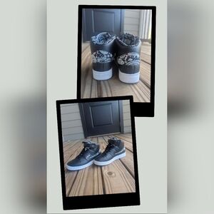 Fila Black and White High-Tops with Patterned Detail